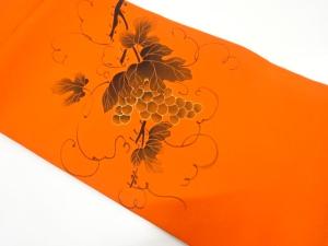 塩瀬　手描き　葡萄模様　名古屋帯